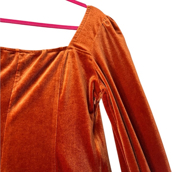 Rihoas Rust Velvet Velour Tie Sleeve Holiday Mini Dress - Picture 5 of 9